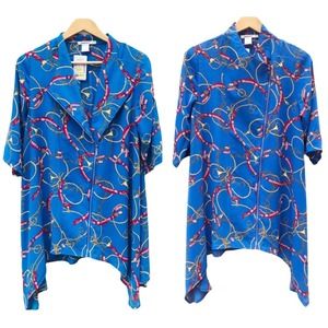 NWT Feratelli equestrian chain print asymetrical tunic oversized zipper closure